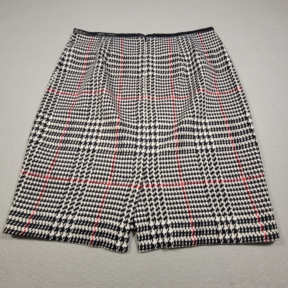 Talbots Petites Plaid Pencil Skirt Black White Red Faux Leather Trim Size 10‎ P - Picture 6 of 8